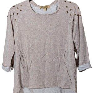 Democracy Women Size M Brown Stud Embellished 3/4 Sleeves Sweater Pullover Shirt